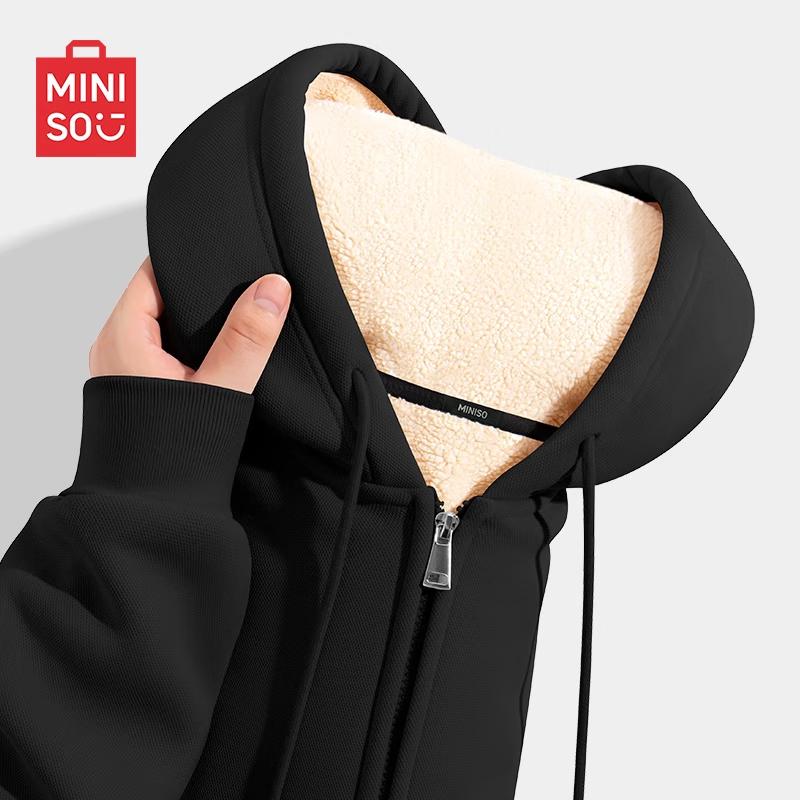 MINISO Мужской плюшевый кардиган на молнии с капюшоном XL
