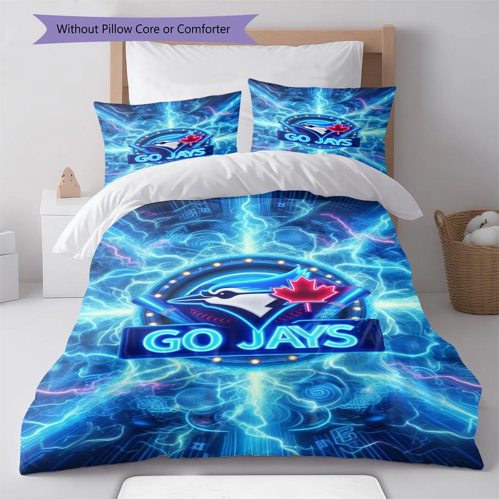 Toronto Blue Jays Pattern Bedding Set Quilt Cover Pillowcase Home Decor Gift (1 * Duvet Cover + 2 * Pillowcase, Without Core)