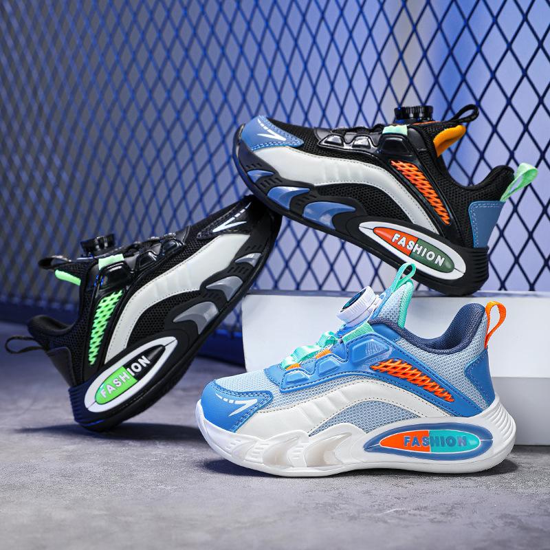 Sneakers Spring Children's Leather Casual Shoes Medium Older Boys Breathable Girls New Rotary Buckle 2025 Mesh