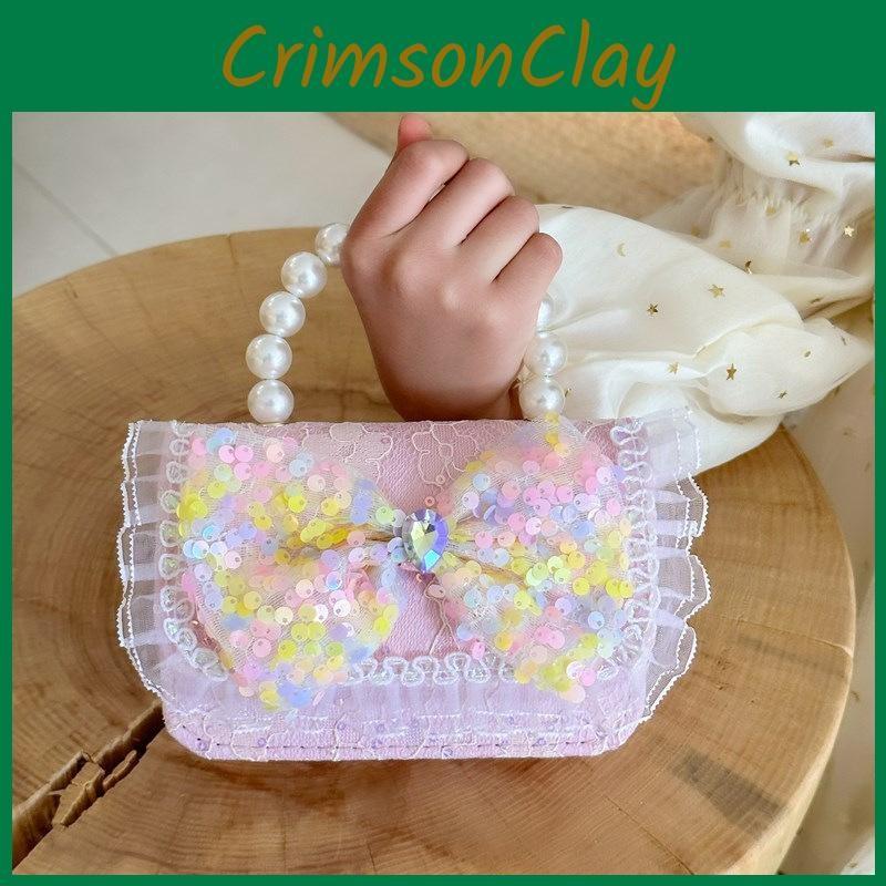 Cartoon Flower Bow Girl Decoration Children Shoulder Bag With Lace Design
