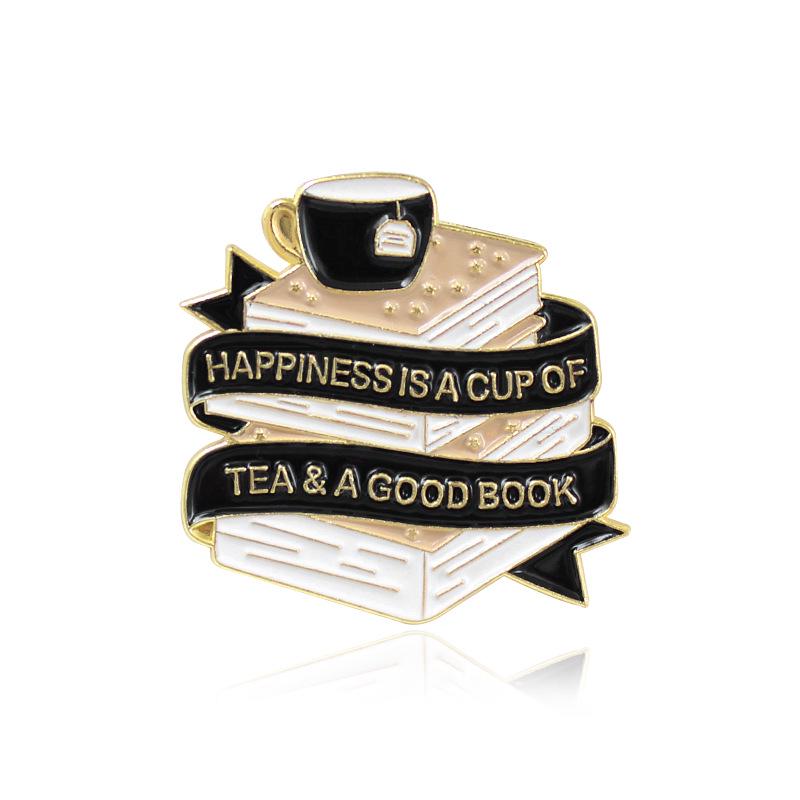 Creative Ribbon Brooch: Fashionable Badge with Book and Tea Themes