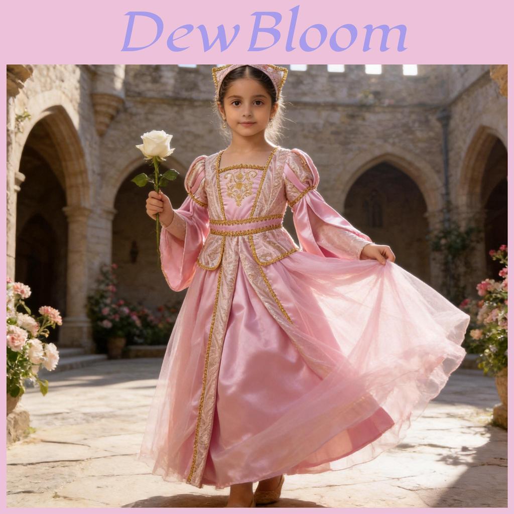 Girls Medieval Princess Costume With Tulle Fabric For Halloween Role Play And Stage Performance