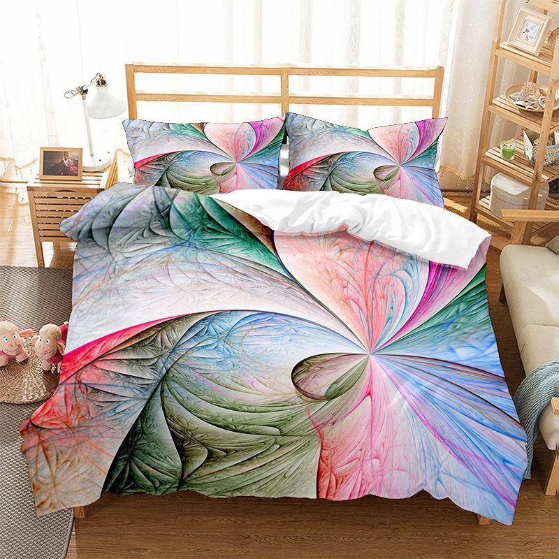 Blumen Bettbezug Set Lila Blau Blütenblatt Abstrakte Kunst Bettdeckenbezug King Queen Größe für Kinder Erwachsene Teenager Polyester Bettwäscheset