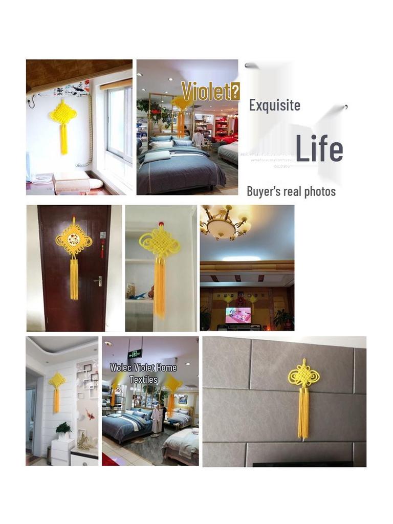 Handmade Yellow Tassel Chinese Knot Pendant for New Year: Fu Character Hanging Ornament for Entrance or Living Room, Available in Large and Small.