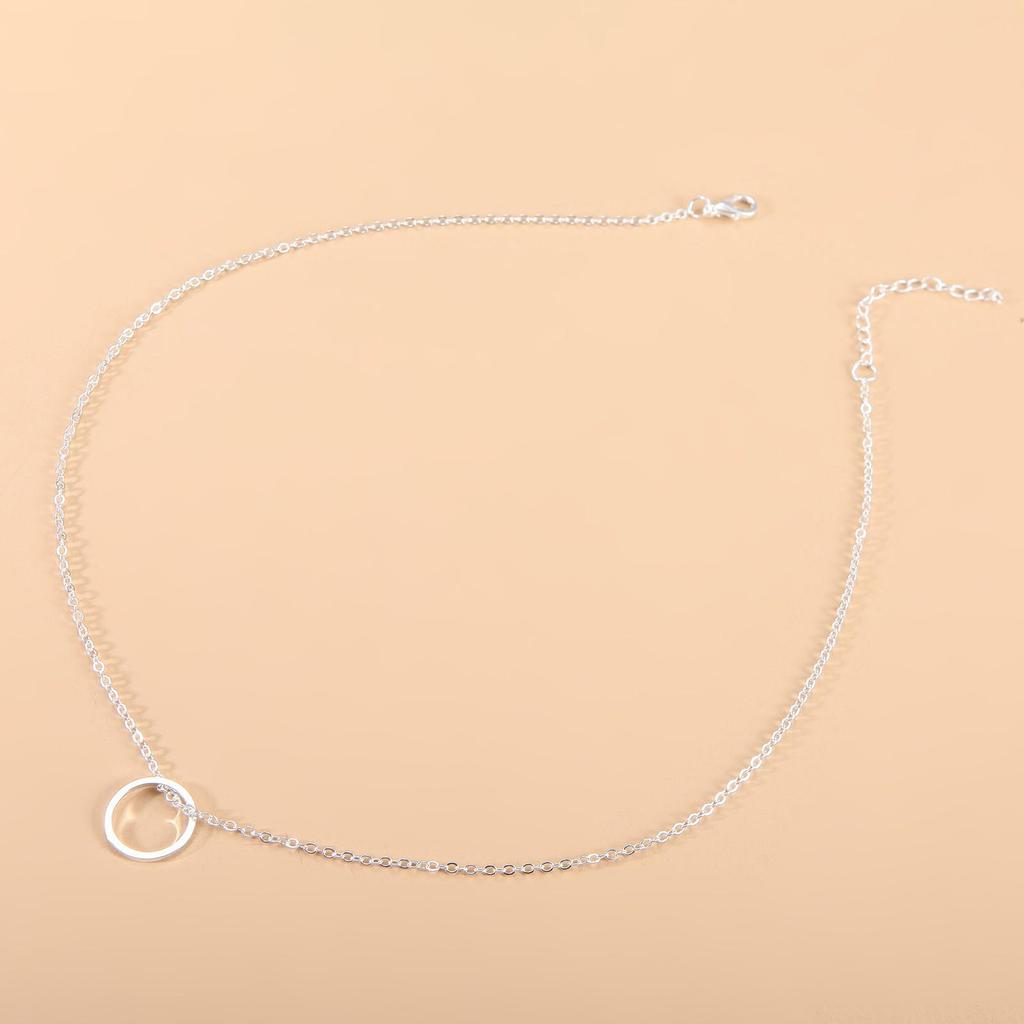 Minimalist Circle Ring Necklace - Gold/Silver Thin Chain, Adjustable Length, Commuting Accessory for Women