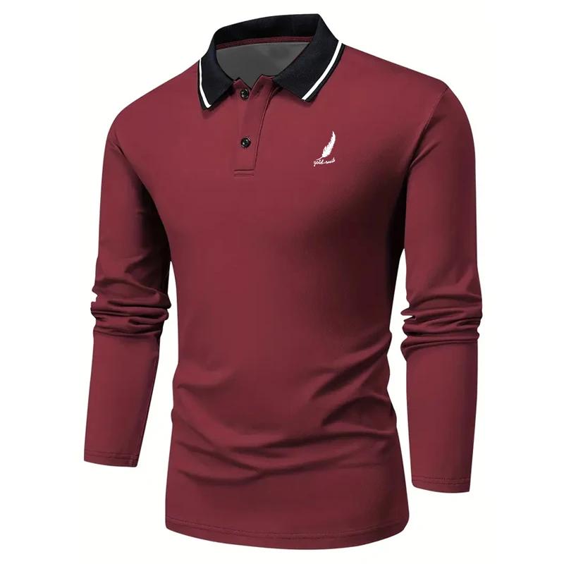 Ny 100% Polyester Herre Business Casual Langermet Poloskjorte Herre Ensfarget Enkel Stil Topper Poloskjorte Herre Klær Golfpolo