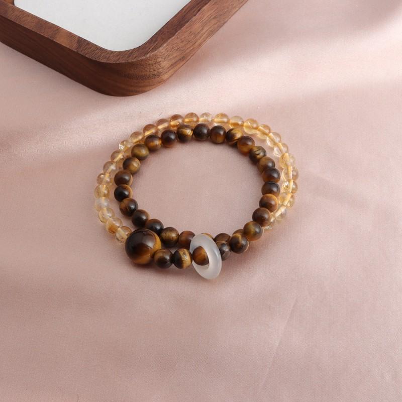 New Chinese Style Double Layer Bracelet Natural Citrine Tiger Eye Stone Hand Jewelry Men Women