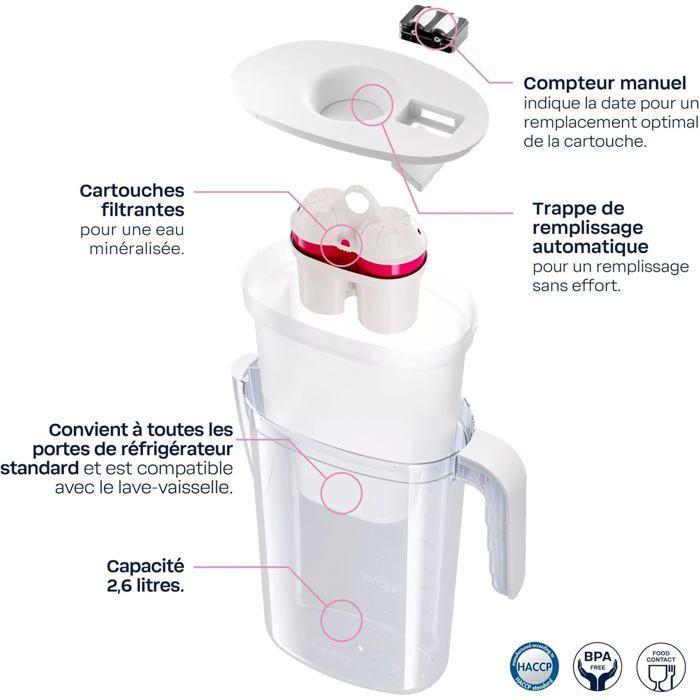 Bwt carafe filtrante vida bleu 2,6l – cartouche fournie filtrant | le calcaire le chlore, le plomb et le cuivre | enrichit magnésium