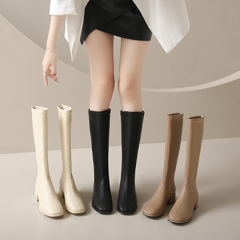 Boots for Women But Over the Knee 2024 New Soft Leather Thick Heel Thin High Boots Autumn and Winter British Style High Heel Knight Boots for Women