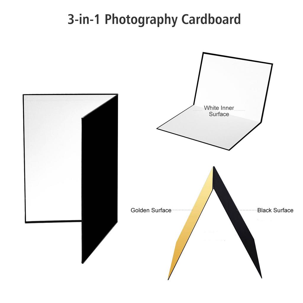 3 In 1 Photography Cardboard Paperboard Folding Photography Reflector Diffuser Board (Black + White + Silver) for Still