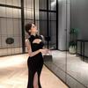 Women's sexy cheongsam dress new black tassel hollow deep v fishtail evening dress dress dress