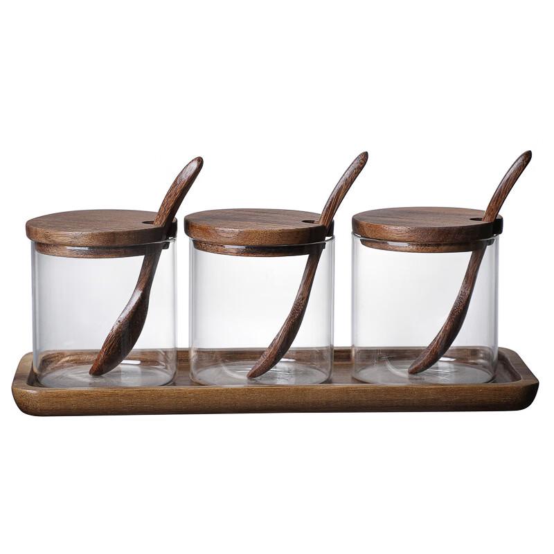 Glass Seasoning Jar Set with Acacia Wood Lid & Spoon