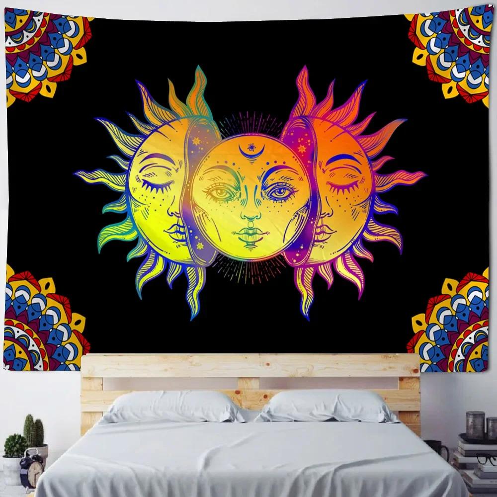 Sun God Art Tapestry Hippie Sun Moon Wall Tapestry Home Aesthetics Decoration Wall Cloth Beach Towel Tablecloth Bed Sheet