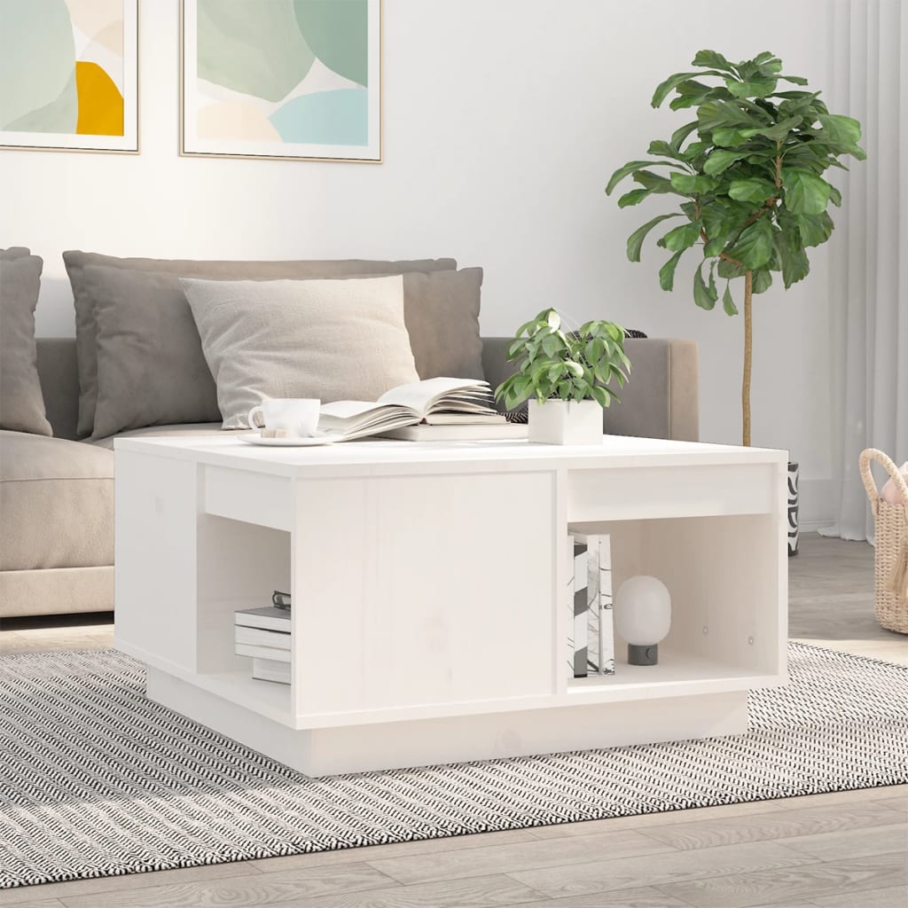  Coffee Table, White, 60x61x32.5 Cm, Solid Pine Wood