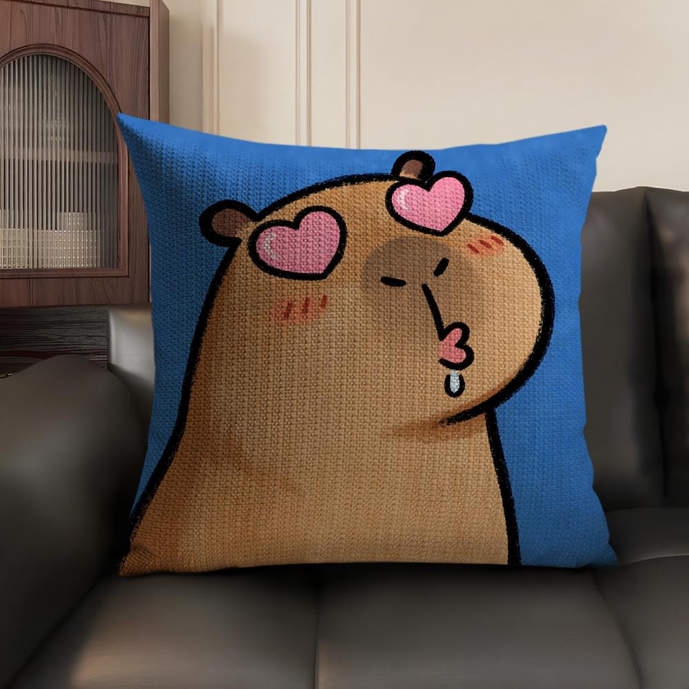 Cute Kicapara Cartoon Cushion Cover Natural Linen Organic Fabric Double-Sided Printing Sofa Home Decor Gift Pillow Case