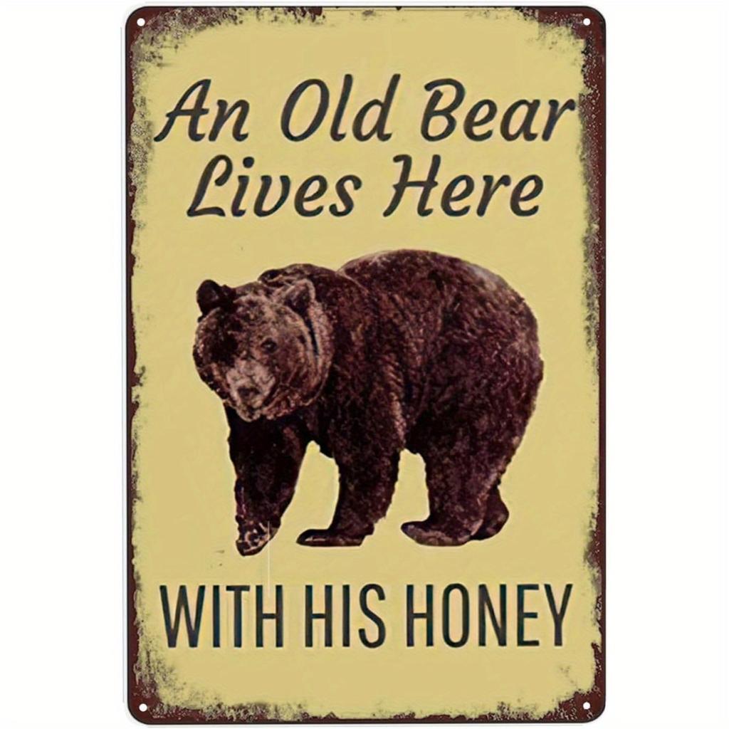 Vintage Bear Wall Decor An Old Bear Lives Here Sign with Rustic Bear Honeycomb Design Perfect for Home Bar Cafe or