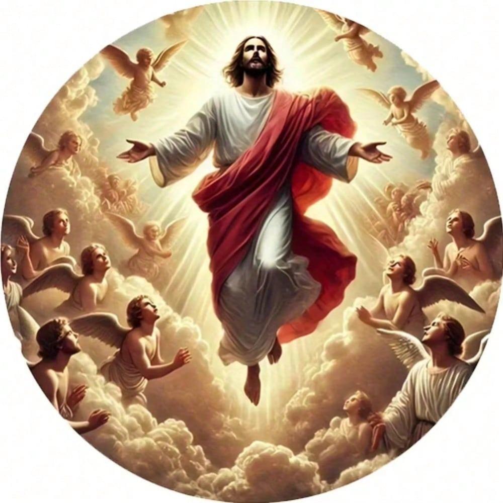 Metal Round Jesus Religious Wall Art, Angel Decor for Christian Home Living Room