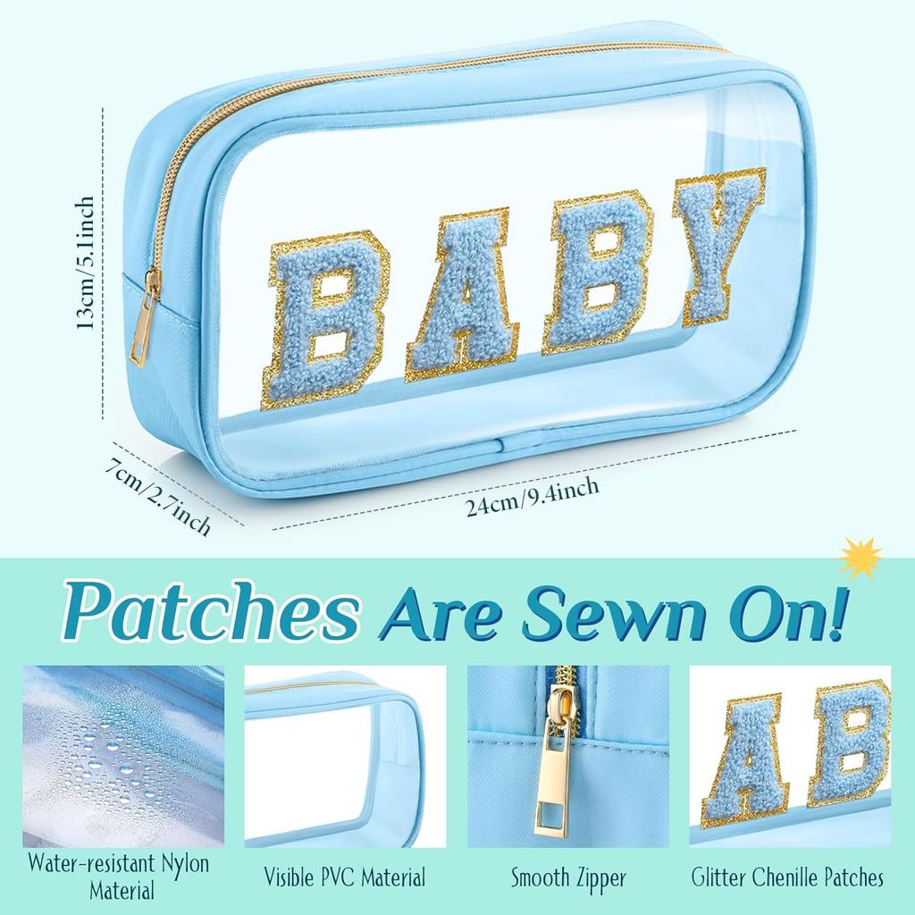 4 Pcs Mama and Baby Toiletry Bag Clear Chenille Letter Pouch Snacks Makeup Stuff Travel Diaper Bag Preppy Transparent Pouch with Zipper for Women