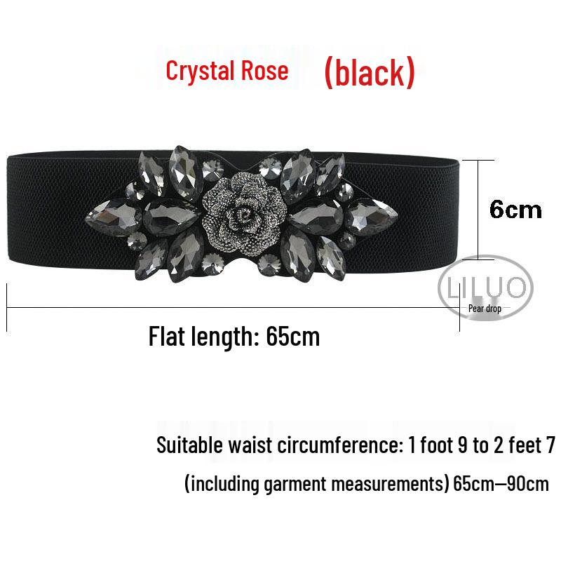 Crystal Rhinestone Elastic Waist Belt for Women's Dresses and Sweaters