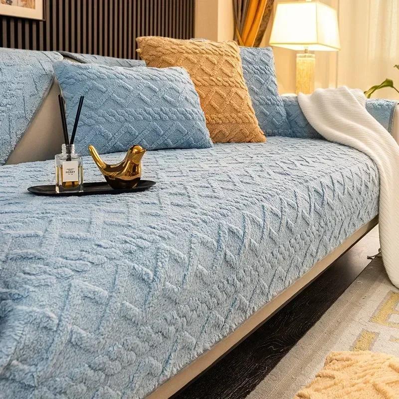 Thicken Plush Sofa Cushion Non-slip Universal Sofa Covers for Living Room Warm Winter Couch Slipcovers Furniture Protector