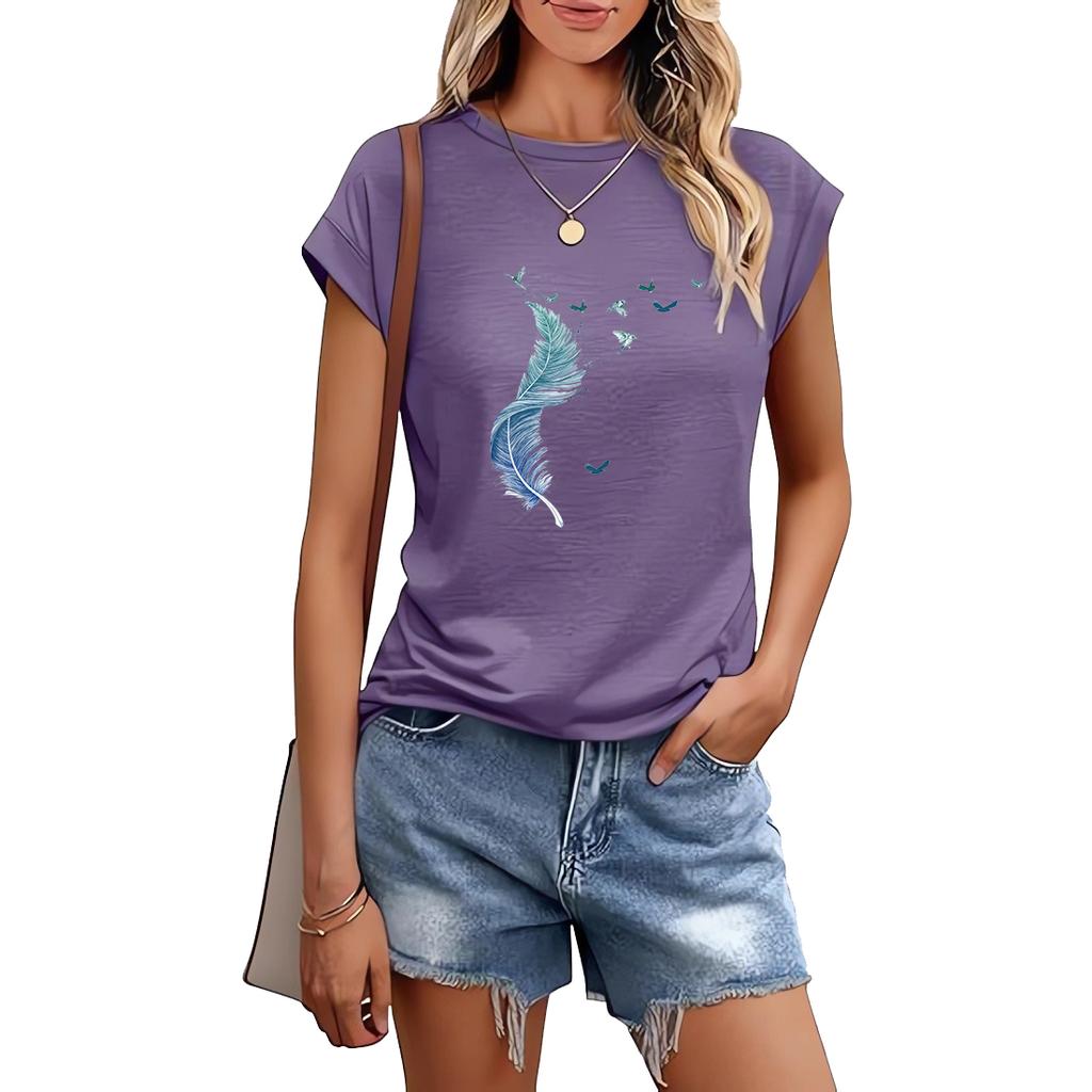 Women Fashion Round Neck T-shirt Sring&summer Casual Ladies Print Tee Shirt