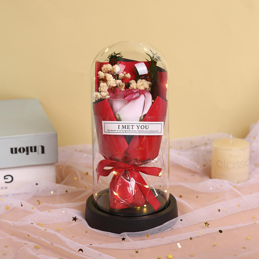 Glass cover exquisite ornament eternal dried flower rose soap bouquet Qixi Festival Valentine's Day birthday gift for boyfriend and girlfriend
