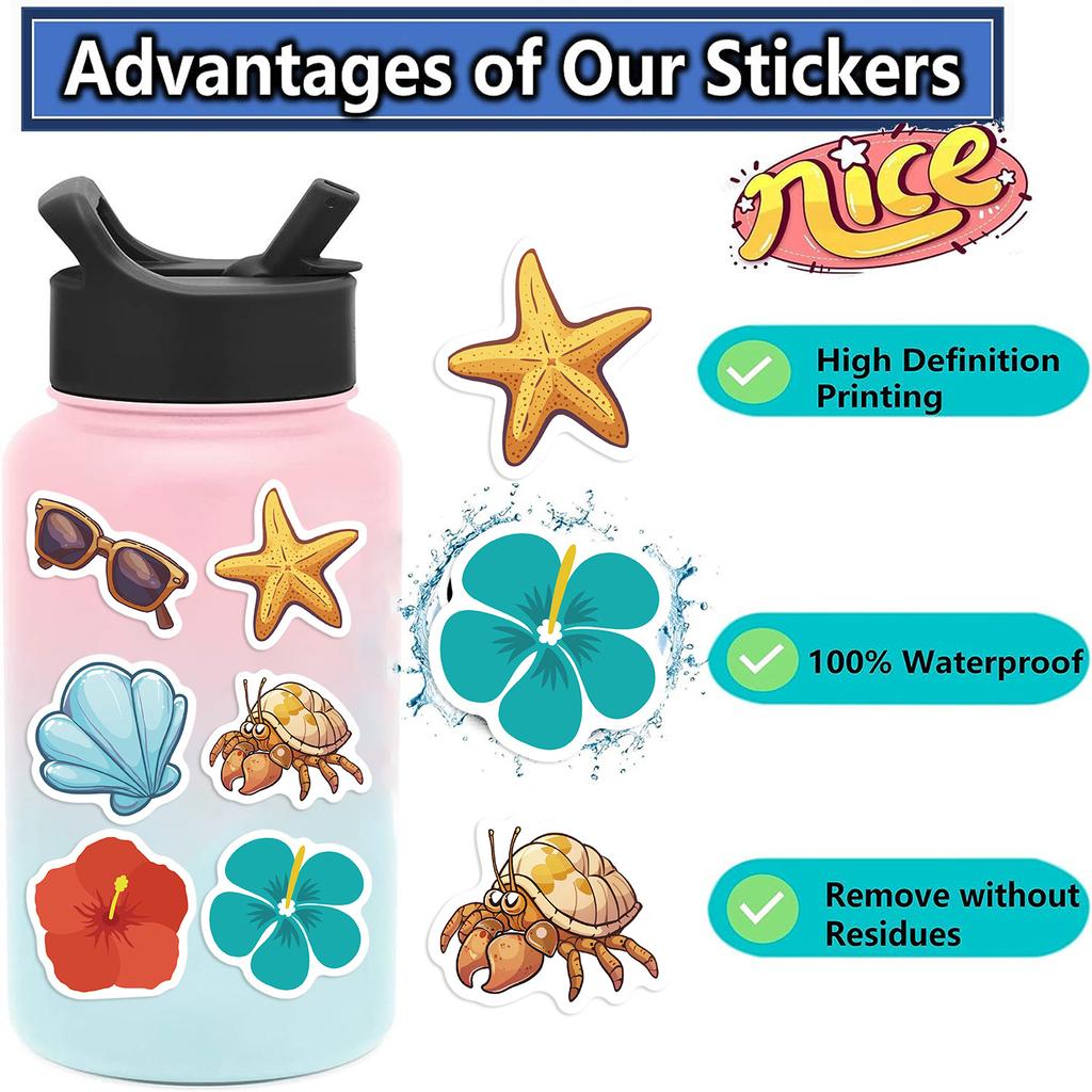 100 Summer Beach Style Graffiti Stickers Decorate Notebook Suitcase DIY Waterproof