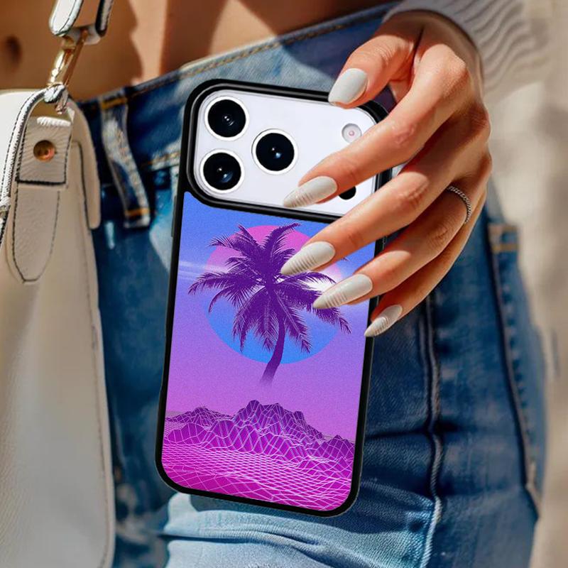 80s Retrowave Neon Palms Tree soft Phone Case For iPhone 17 Air 14 15 13 12 Max Cover For Apple 15 16 16e 11 Pro Max Plus Coque