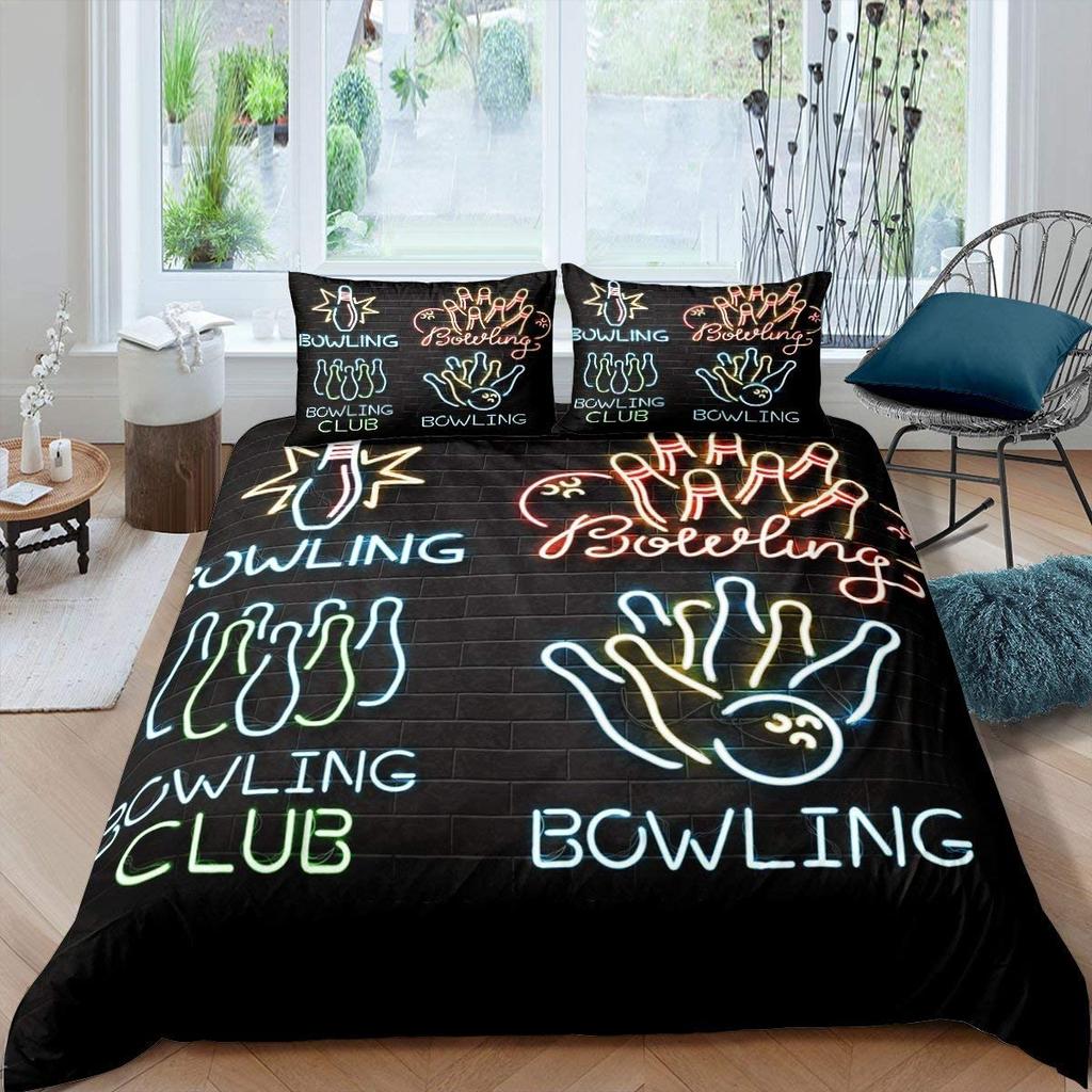 Bowling Bedding Set, Sports Games Comforter Cover Twin Full Size For Kids Boys Girls Children Confetti Colorful Duvet Cover Set