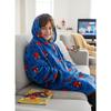 Plaid Hooded Fleece Poncho Spiderman - Soft Kids Blanket Sweatshirt (7-14 Years) - - Blue