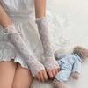 Black White Y2k Fingerless Mittens Lace Ruffle Arm Warmers Punk Lolita Lace Gloves  Women Girls