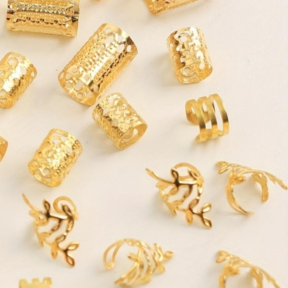 40PCS Gold and Silver Dreadlocks Beads Metal Cuff Clips Hair Braid Tubes  for Braids