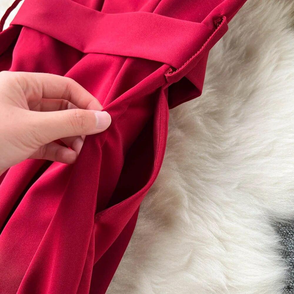 2024, primăvară și vară, nou sexy, cu decolteu în V, cu bretele în talie, care îmbrățișează, pantaloni lungi, drepti, grațioși, cu picioare late