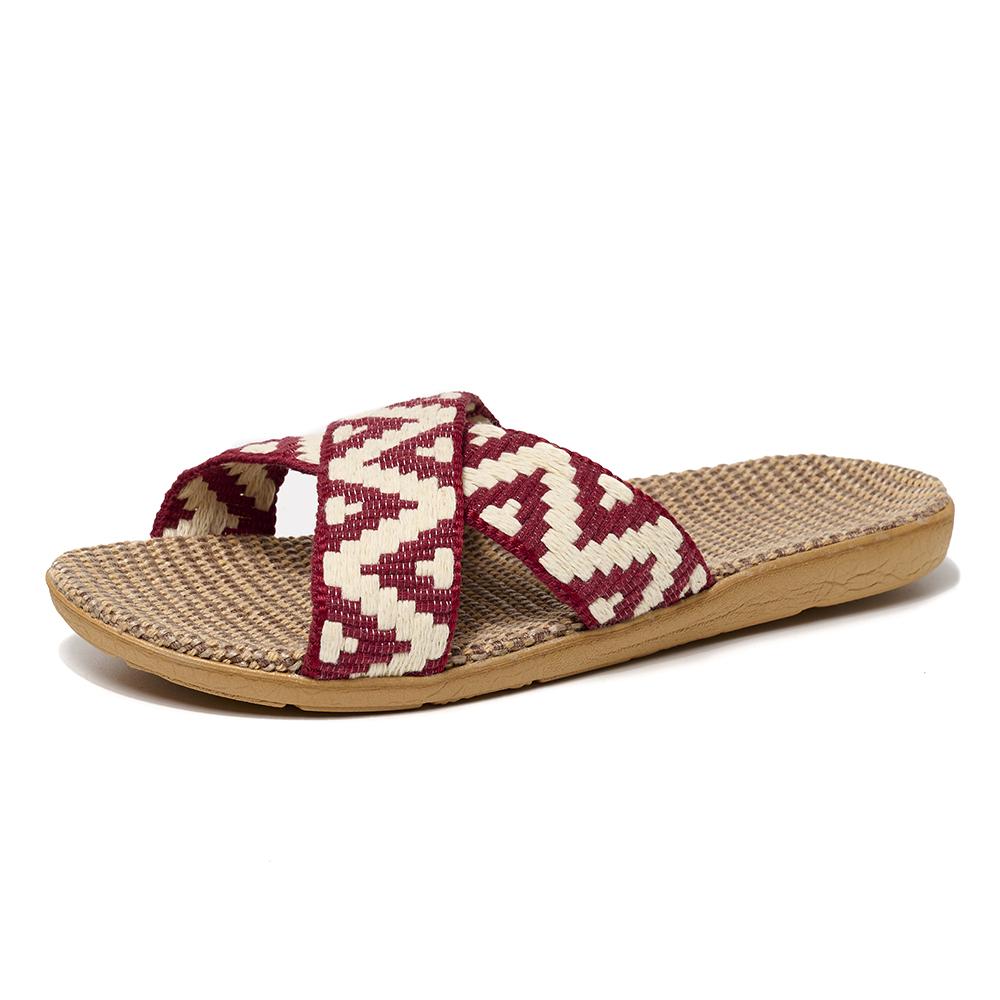 Summer Linen Slippers For Women 36-45 Flat Sandals Lightweight Eva Home Slippers
