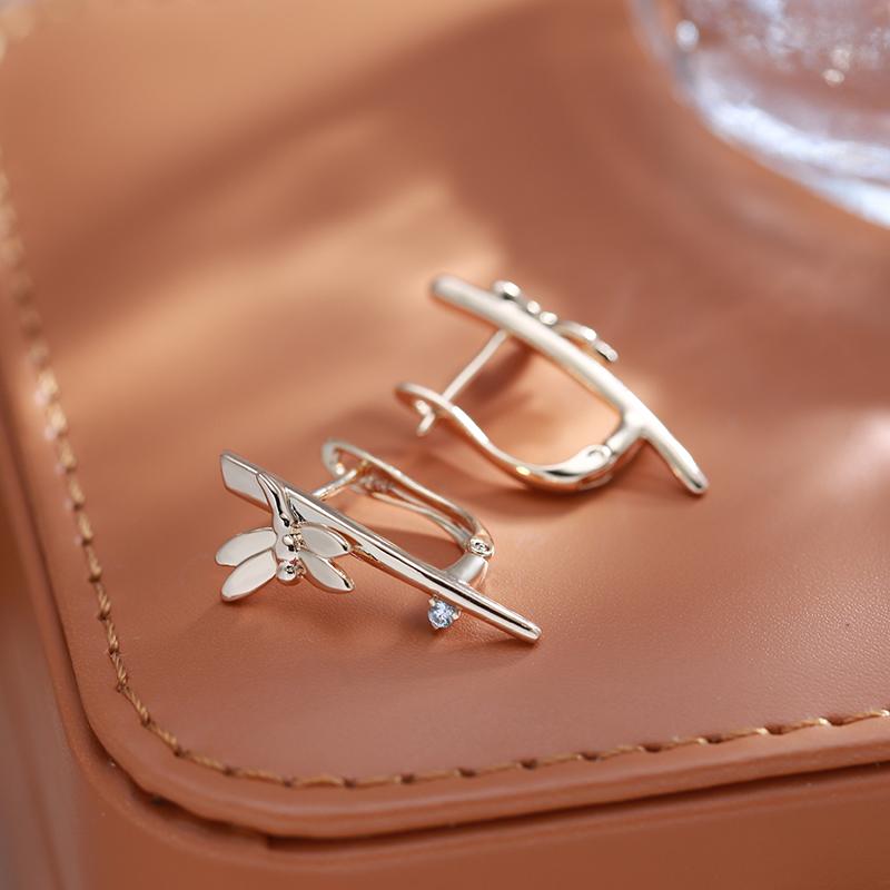 Fashion Glossy Dragonfly English Earrings For Women Simple Rose Gold Long Drop Earrings Bride Wedding Daily Jewelry