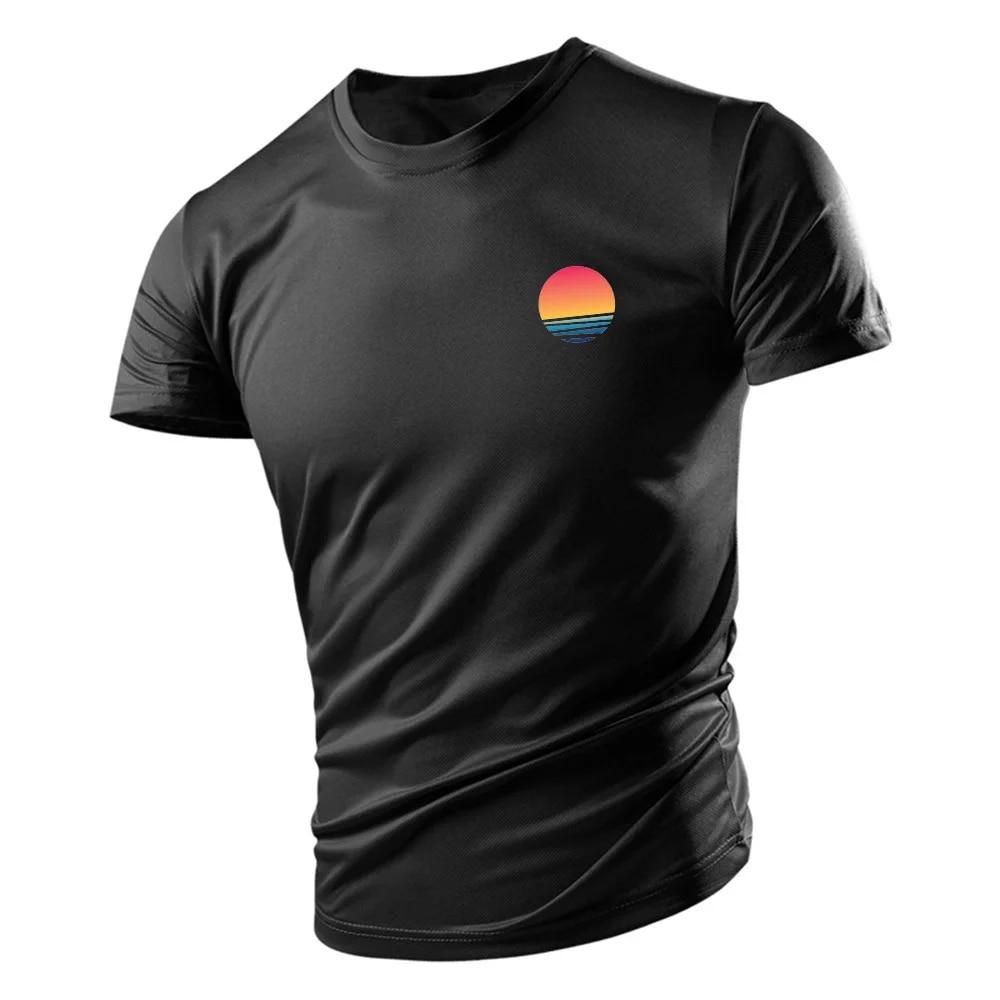 Four Seasons Fashion Adult Men'S Crew-Neck T-Shirt Creative Sunset Pattern 2d Print Breathable Quick-Drying Short-Sleeved Top
