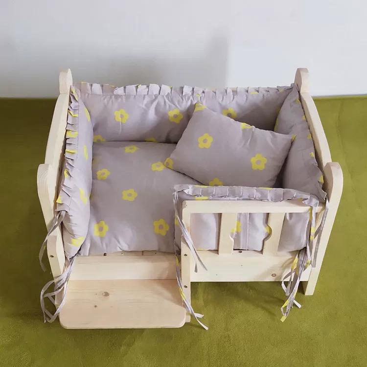Massivholz Hundebett für drinnen Teddy Golden Retriever Haustierbox Waschbares Katzen Hundehäuschen Feuchtigkeitsgeschützter Zwinger für Welpen Kätzchen