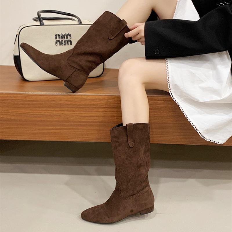 Autumn Winter Faux Suede Ankle Boots for Women Pointed Toe Low Heel Soft Modern Short Boots Ladies Lightweight  De Mujer