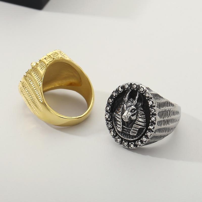 Hip Hop Gold Color Egyptian Mythology Large Ring for Men Vintage Stainless Steel Stone Finger Ring Personalized Trend Jewelryl