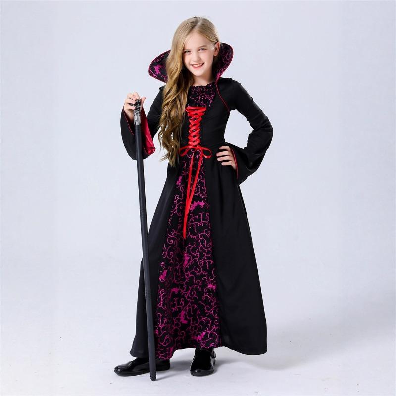 Halloween Medieval Vintage Kids Vampire Queen Evil Witch Dress Stage Show Costume