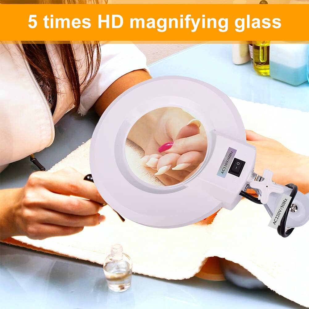 5/8/10X Vergrößerungslampe Lampe Tattoo Nagel Schönheit Zahnarzt Lupenlampe Kaltlicht LED Clip Schreibtischlampe 127mm Glaslinse Handfrei
