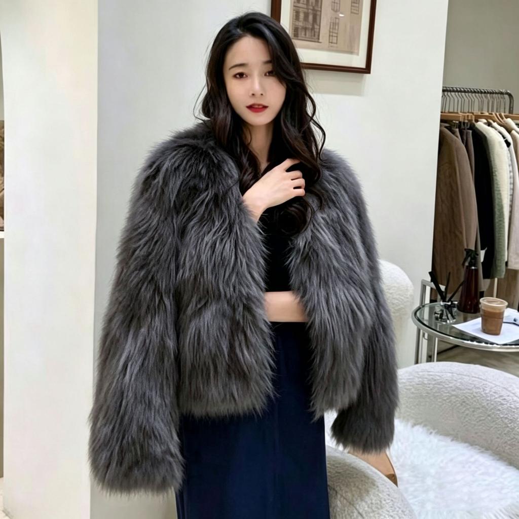 Autumn and winter new imitation mink hair splicing fox hair plush coat short thin imitation fur coat