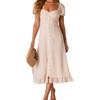 2026 Summer New French Temperament Square Neck Bubble Sleeve Cardigan Dress Women's Holiday Style Long Dress European and American Style