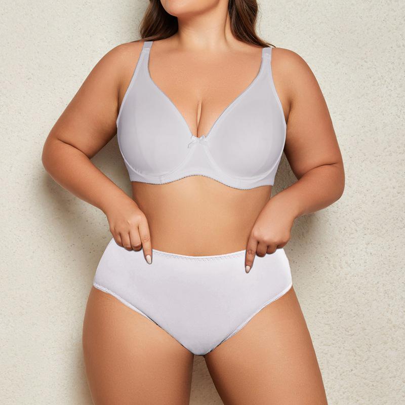 

Plus Size Underwire Bra and Panty Set - No Sponge, Thin & Comfortable Large Cup Bra 44/100C Panty 3XL білий