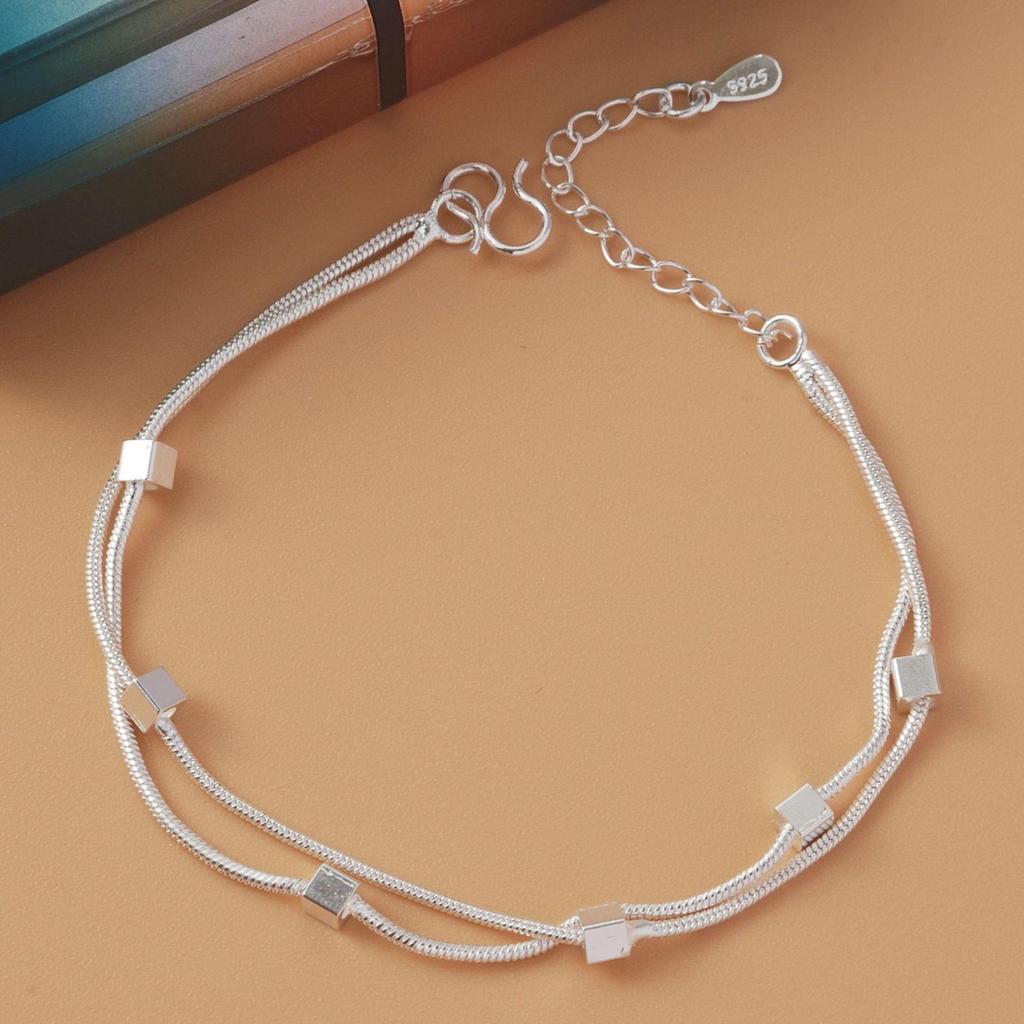 Korean Silver-Plated Double-Layer Square Bracelet for Women – Simple Fashion Jewelry