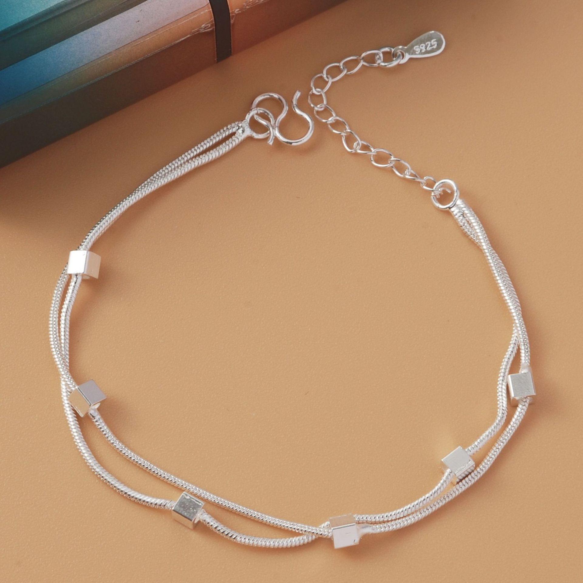 

Корейский посеребренный двухслойный квадратный браслет для женщин – Простые модные украшения