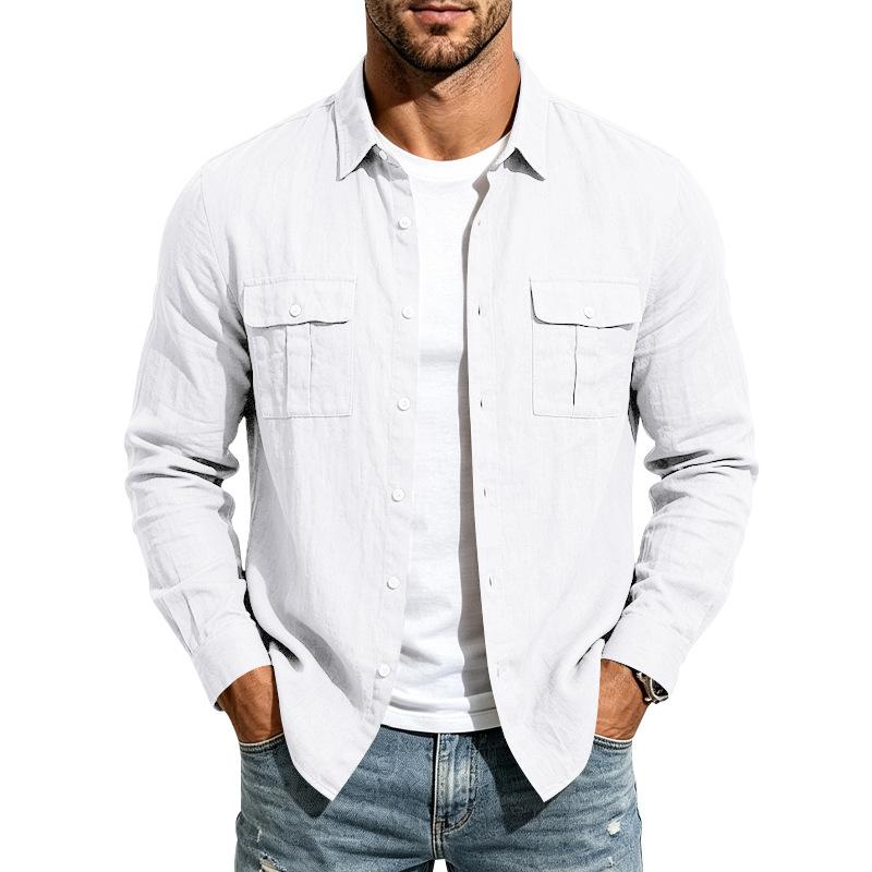 Men S Linen Blend Long Sleeve Casual Loose Work Shirt