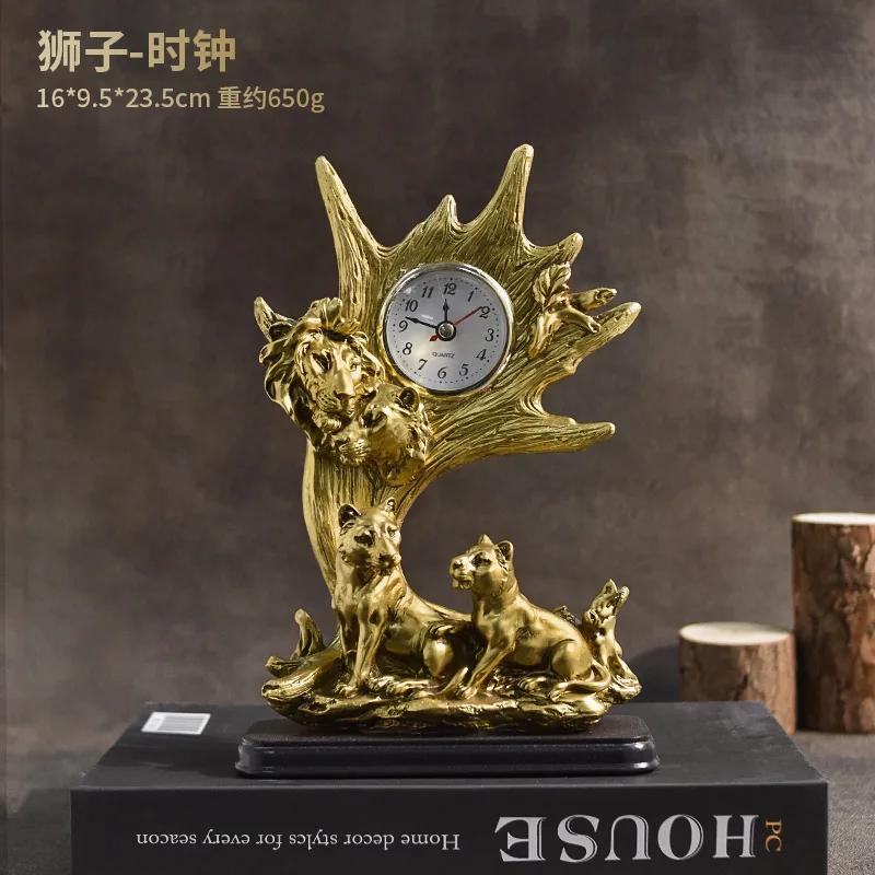 Zegar zwierzęcy w stylu vintage, rzeźba zegarowa, zegar biurkowy, dekoracja na blat, do domu, salonu, szafki na wino, dekoracja z żywicy, statuetka, prezent