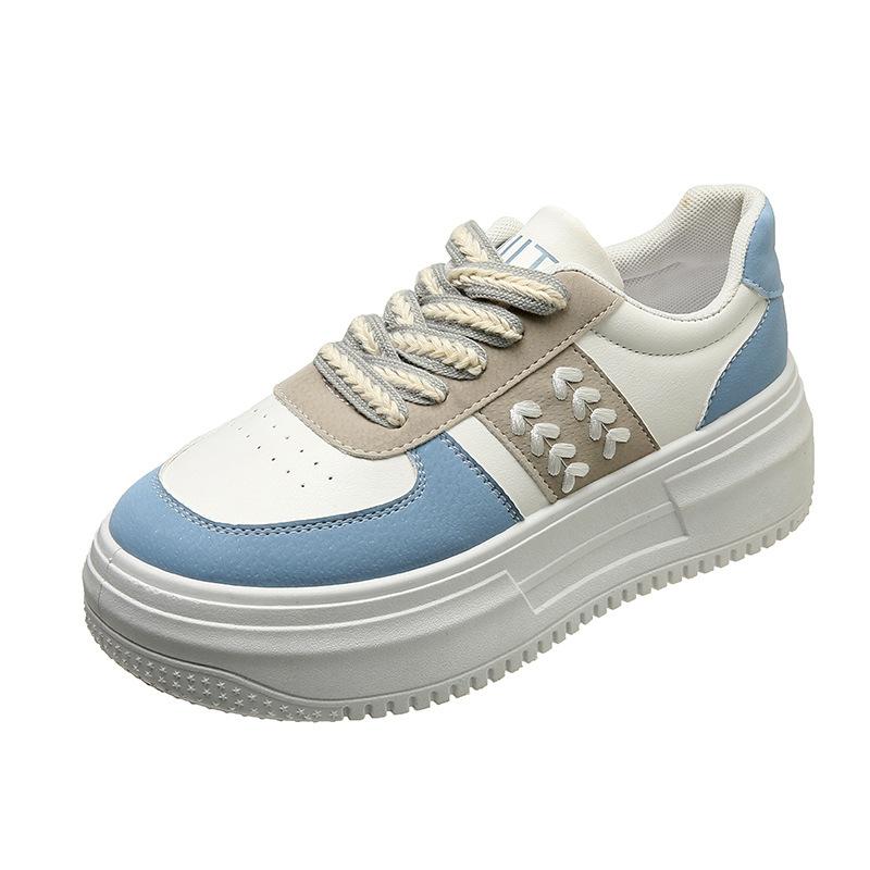 White Shoes for Women In Spring and Autumn Breathable Korean Version Versatile Casual Sports, Thick Sole Height Increasing Board Shoes Trendy