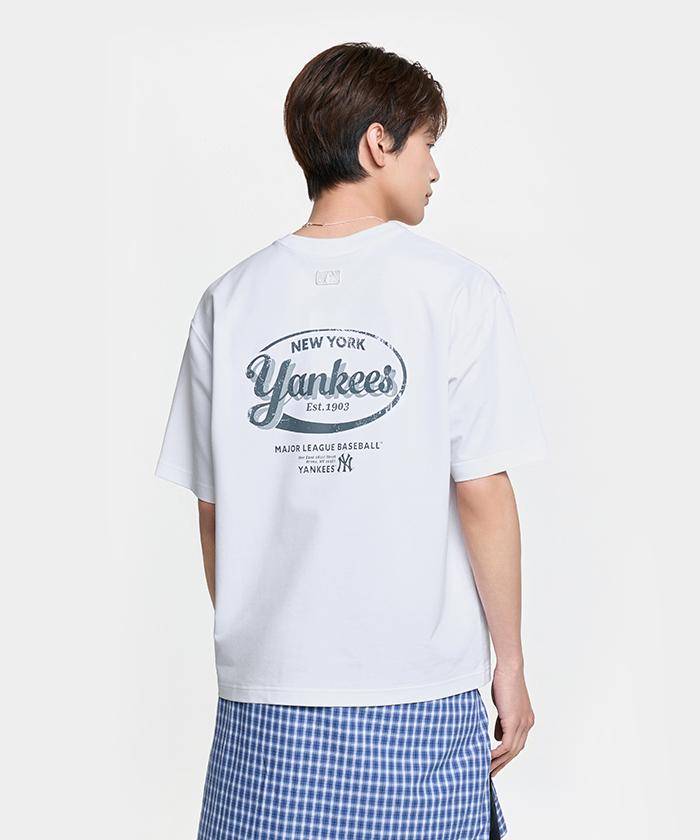 Emelbi Vintage Sportive Cursive Graphic Short Sleeve T-Shirt Ny (White)